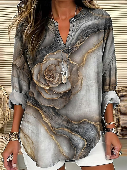 Women's Shirt Buttons Print Marble Rose Vintage Daily