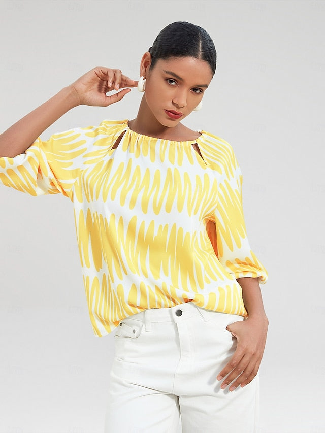 Satin Puff Sleeve Hollow Out Raglan Shirt