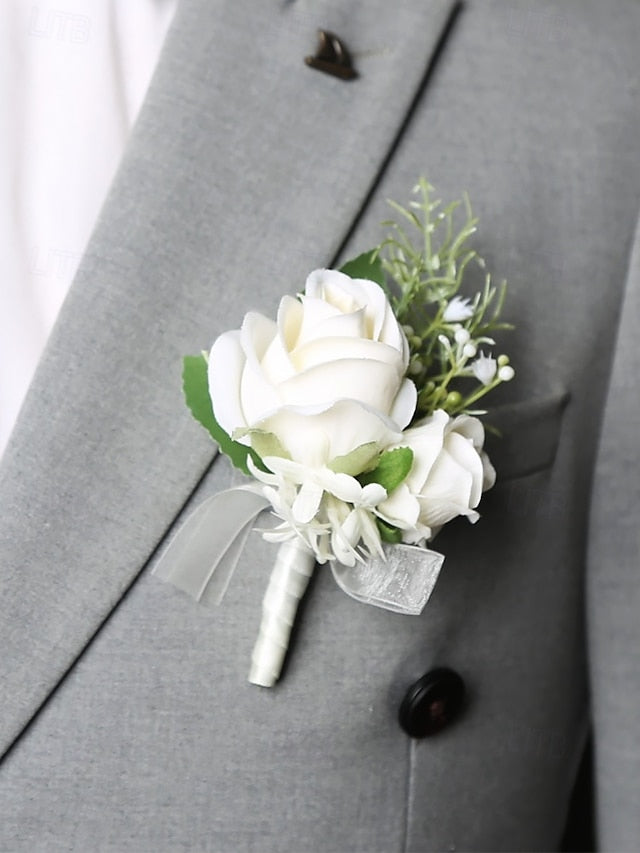 White Set Wrist and Rose Elegant Boutonniere – Corsage