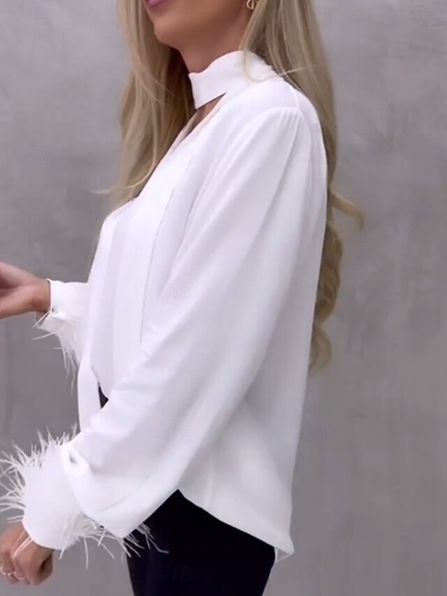 Women's Shirt Elegant Dressy Satin Top Patchwork Solid