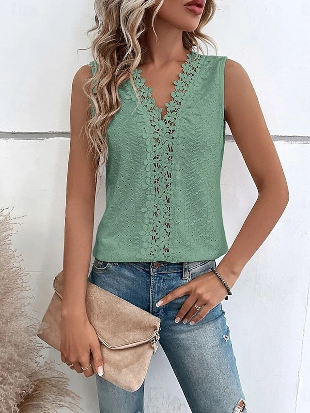 Women's White Elegant Lace Tops Eyelet Blouse Sexy