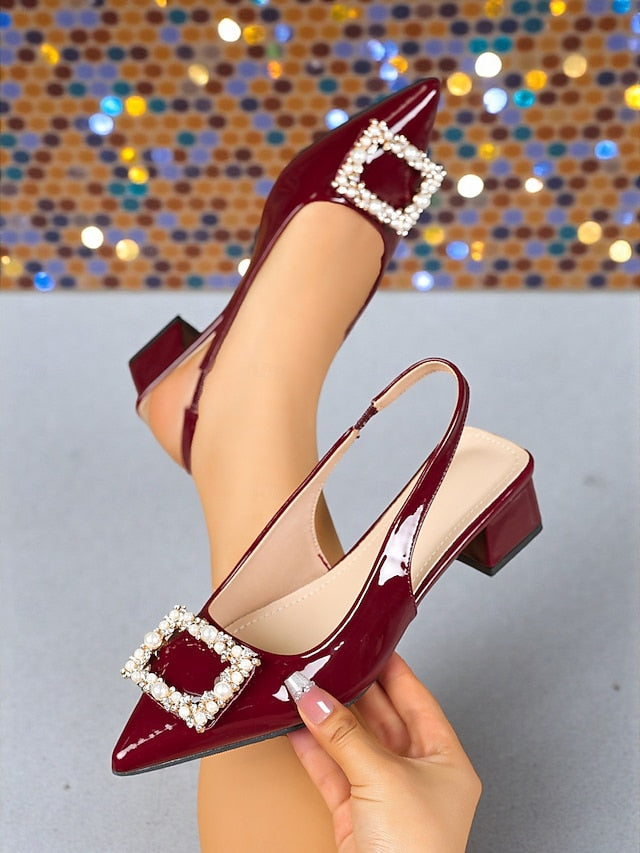 Pumps Toe - Leather Women's Slingback Pointed Purple Patent