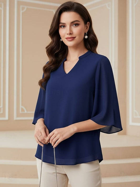 Women's Blouse Chiffon Tops Patchwork Plain Elegant Stylish