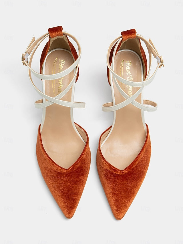 Suede Two-Tone Strap Chic - Heels Women's Elegant Ankle