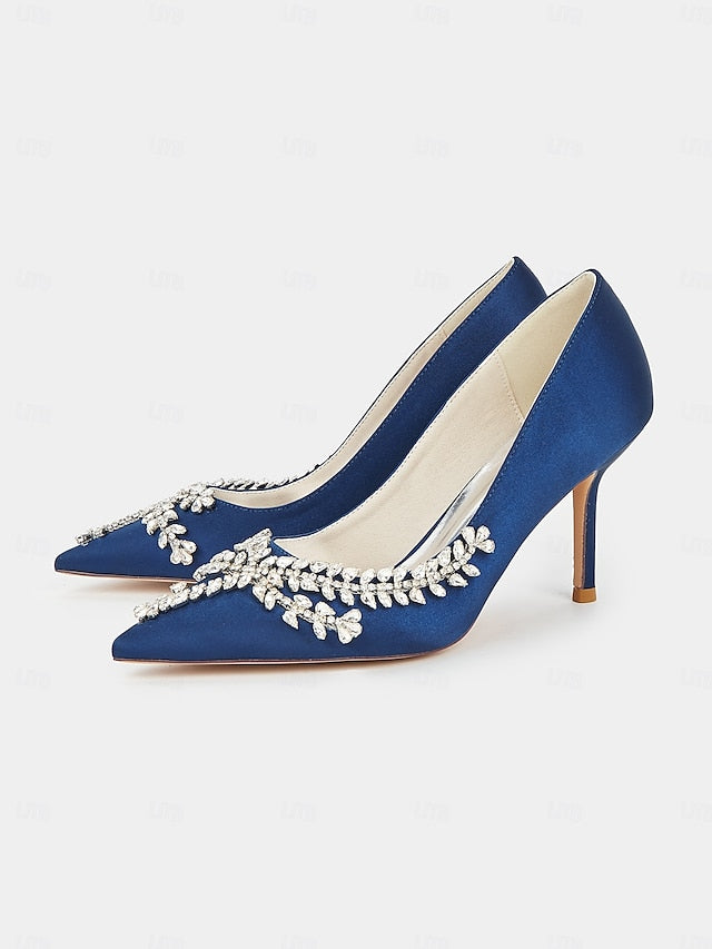 – Satin Women's Stiletto Heels Rhinestone-Embellished
