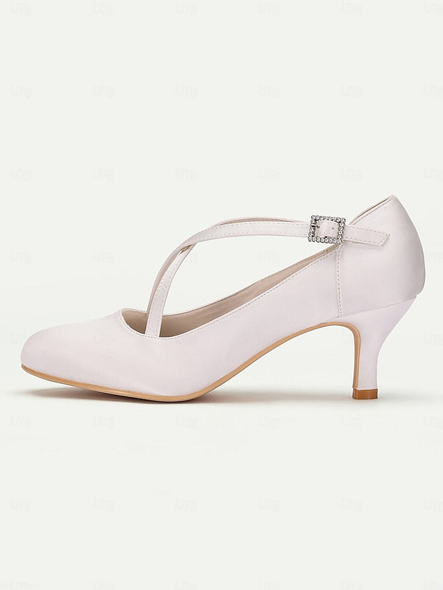 Heels Satin Cross-Strap – Rhinestone White with Elegant Buckle