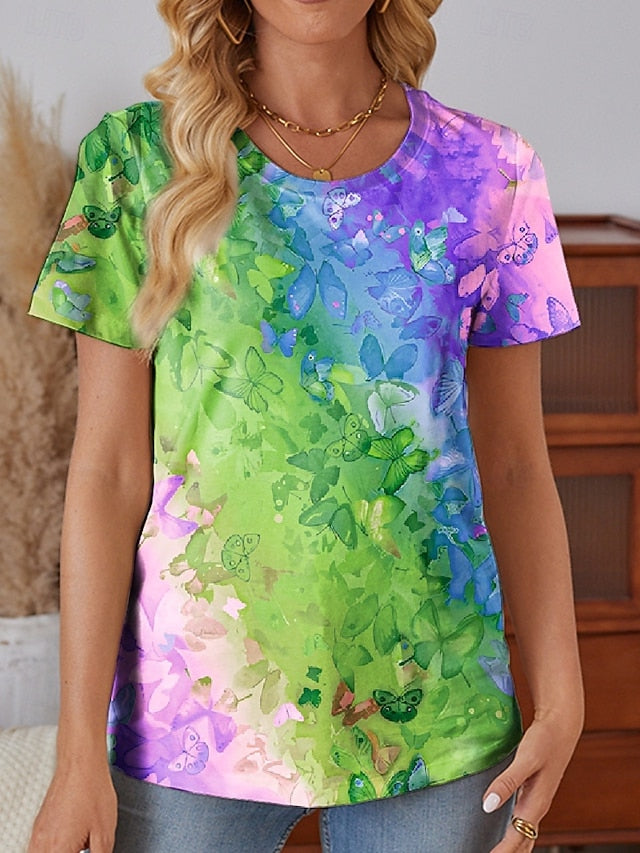 Women's T Shirt Print Gradient Casual Short Sleeve Round