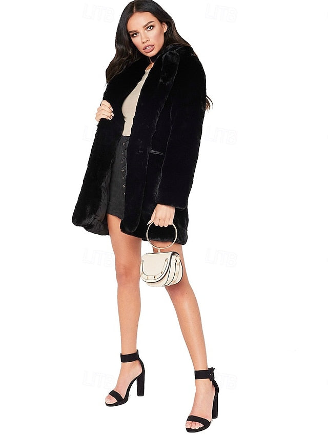 Knitting Coat Warm Faux Pocket Comfortable Fur Women's
