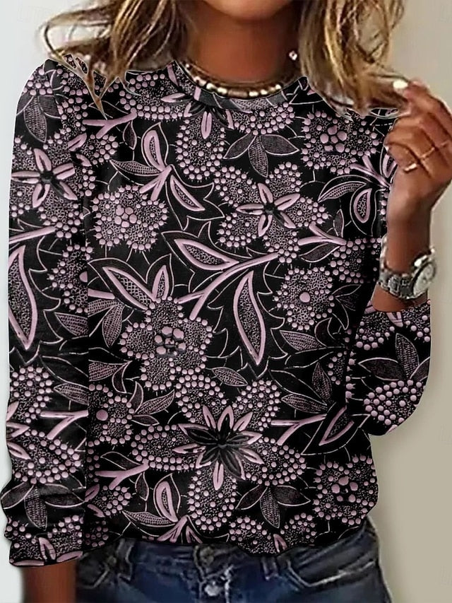 Women's T Shirt Print Floral Fashion Modern Long Sleeve