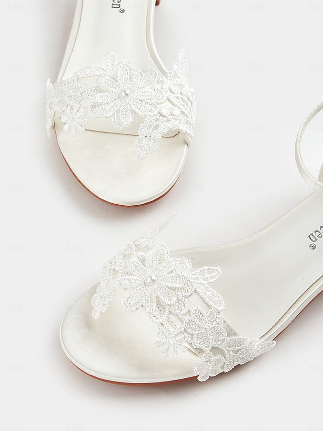 Elegant White Bridal Lace – Wedding Women's Sandals Flat