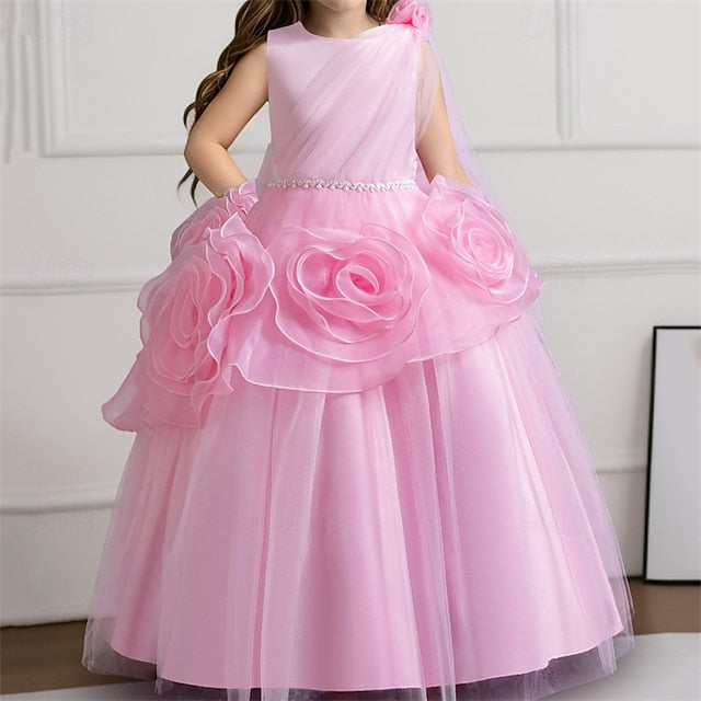 Girls' Party Cosplay Color Dress Solid Kids