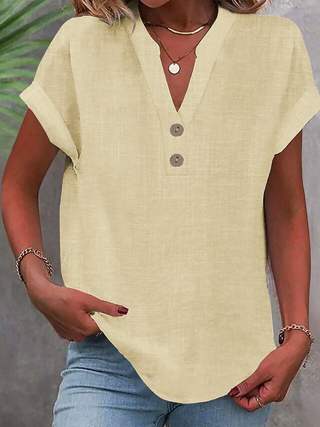 Women's Blouse Buttons Solid Color Stylish Casual Short