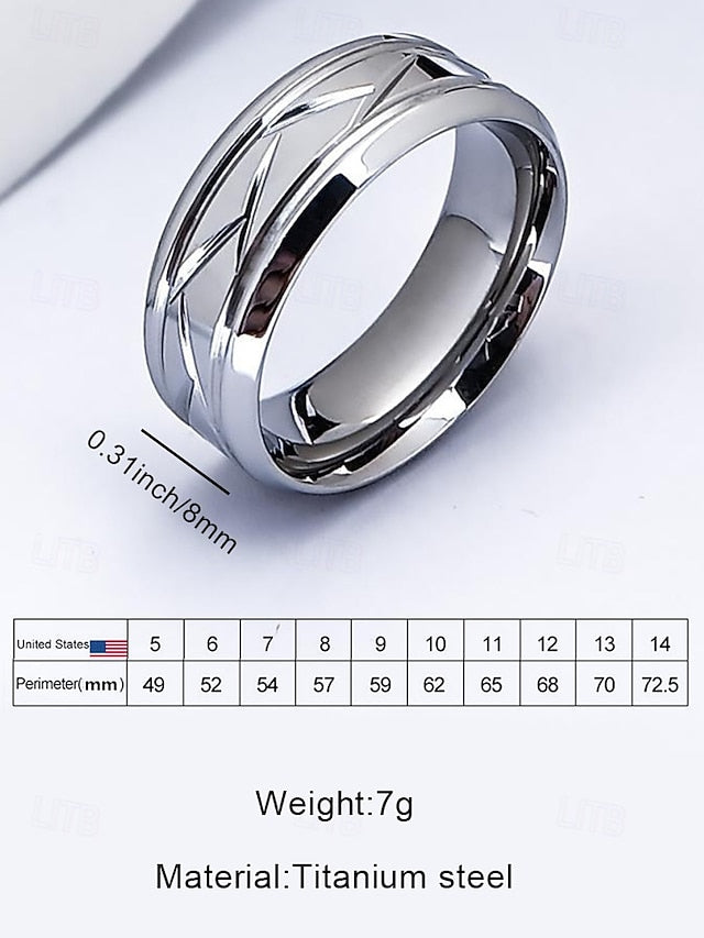 – Stainless Geometric Pattern Steel Men's Modern Rings