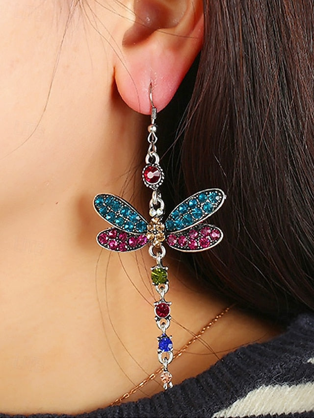 – Dragonfly Earrings Crystal Style Colorful Vintage