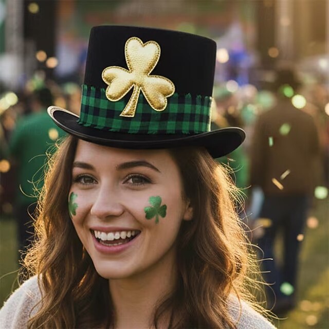 St. Patrick's Day Top Hat for Adults Men and Women, Black