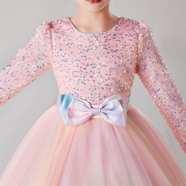 Flower Color Solid Girl Kids Girls' Party Dress