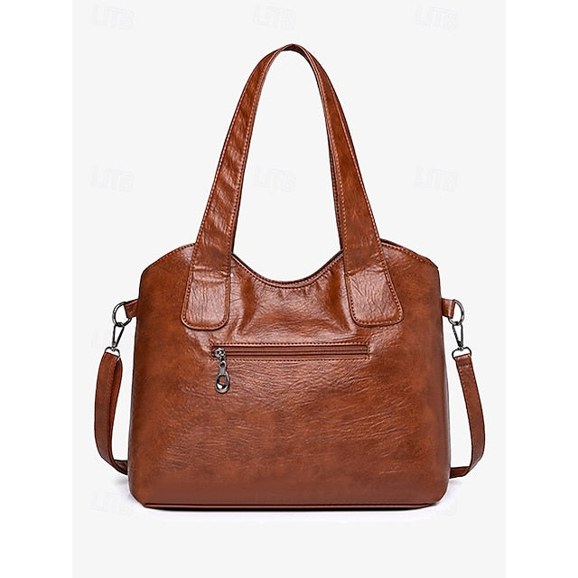 Sac fourre-tout en similicuir marron pour femme avec double compartiment vintage