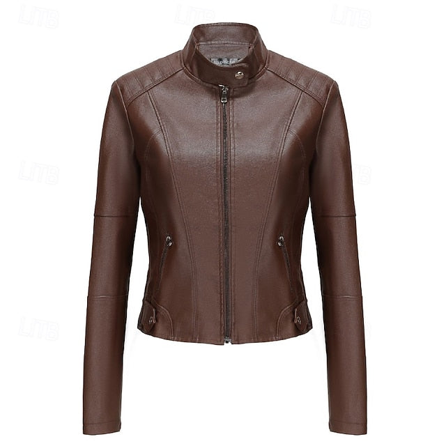Women's Pocket Faux Jacket Comfortable Zipper Leather