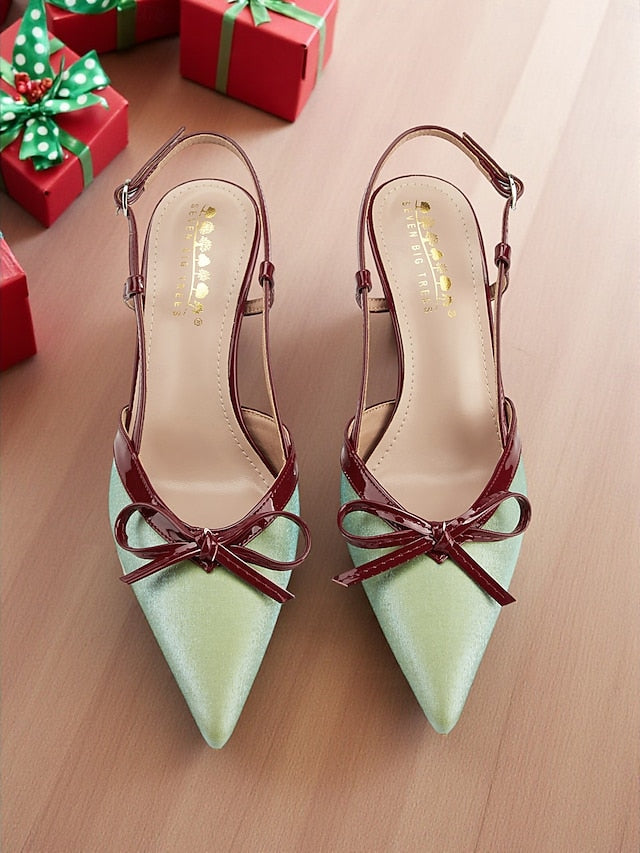Slingback Women's Stiletto Pointed Red Green Heels - and