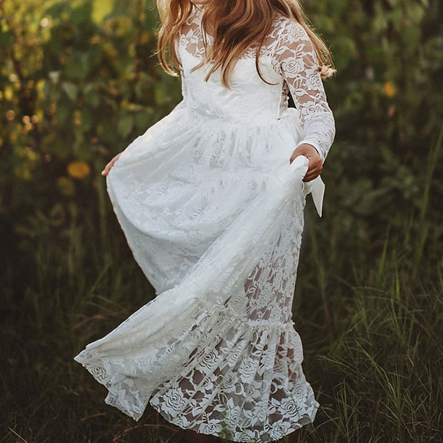 Colored Girl Kids Solid Dress Girls' Flower Long