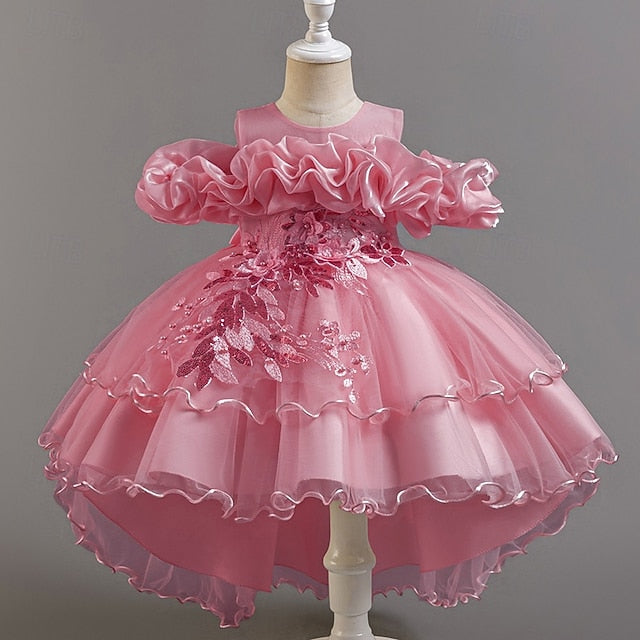 Short Flower Dress Party Kids Sleeve Wedding Girls' Floral
