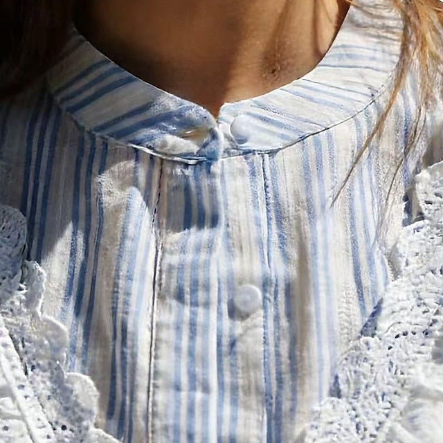 Women's Summer Shirt Button Up Shirt Blouse Lace Ruffle