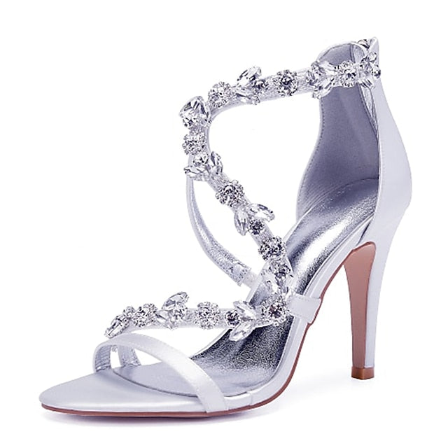 Women's Floral High Satin with Pink Rhinestone Sandals Heel