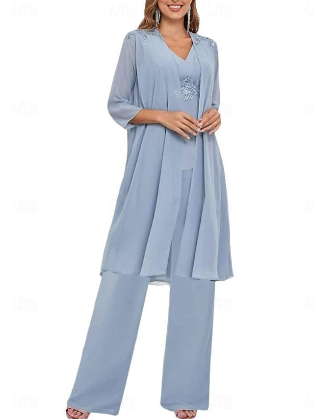 3 Mother Simple Piece Dress Bride of V Guest the Wedding Elegant