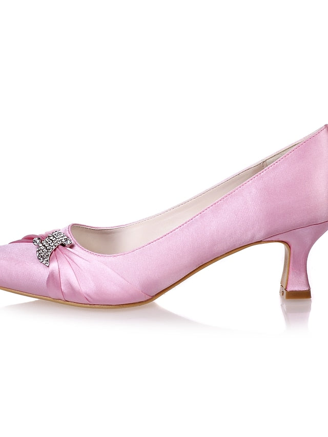 Blue Kitten Bow Women's Heels Royal with Rhinestone Satin