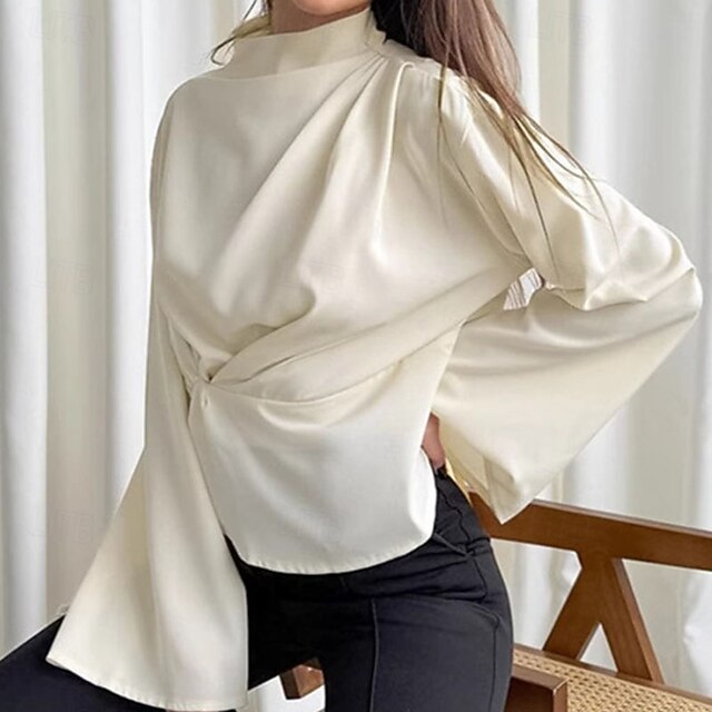 Women's Shirt Elegant Satin Top Dressy Tops Patchwork Tunic