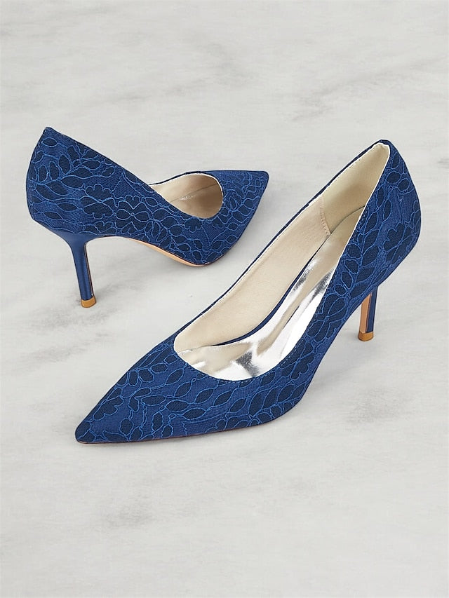 Heels Lace-Embroidered Stiletto Women's Pointed-Toe -