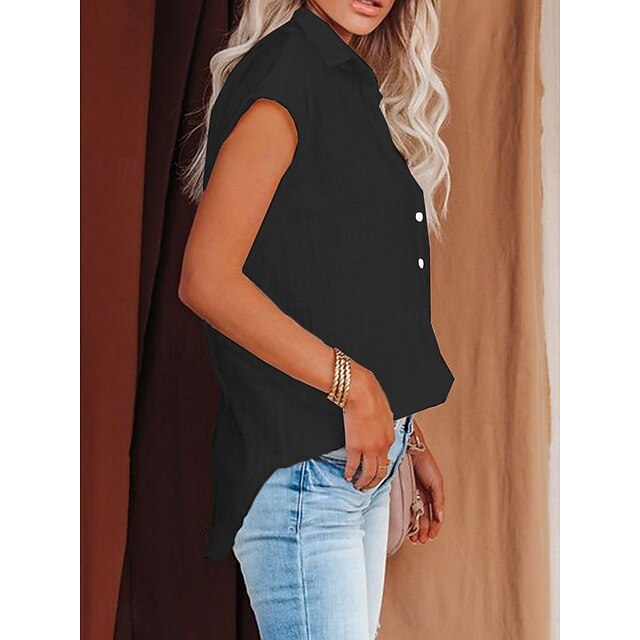 Women's Shirt Button Down Blouse Solid Color Plain Basic