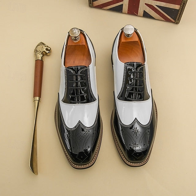 and with Shoes Oxford Men's Gold Leather Black Patent