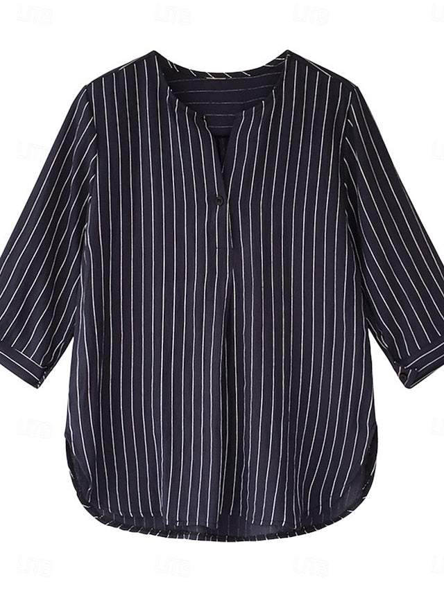 Women's Blouse Print Striped Stylish Casual 3/4 Length