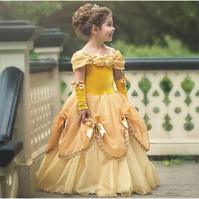 Girl's Flower Gloves Belle Princess with Off Dress