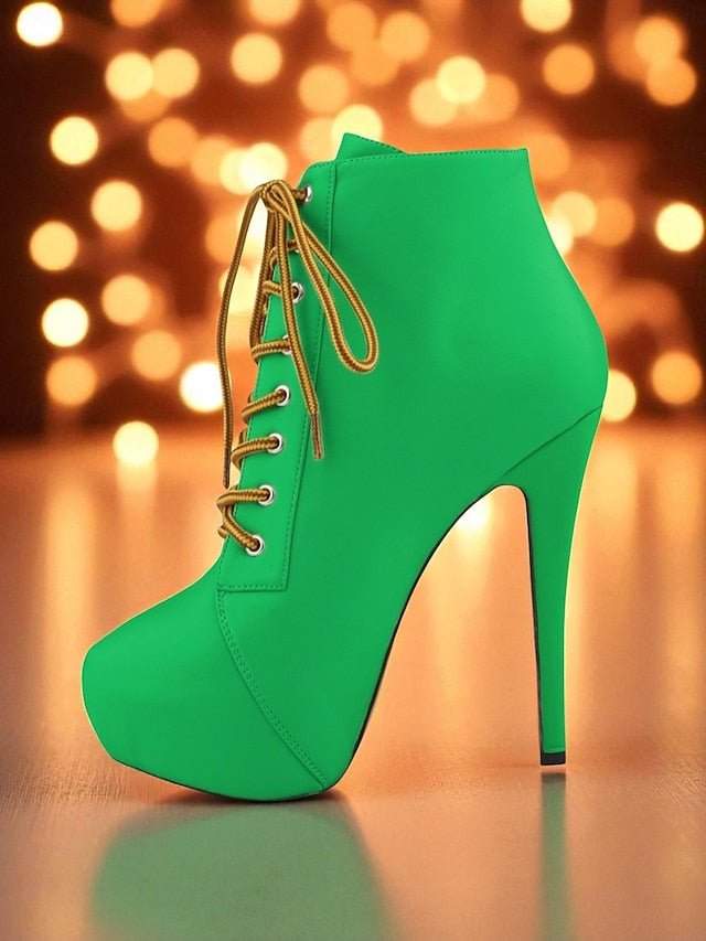 - Ankle Lace-Up Boots Leather Women's Beige Faux Platform