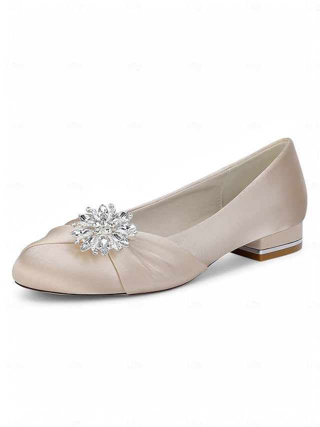 – White Satin Elegant Flats Crystal Women's Wedding