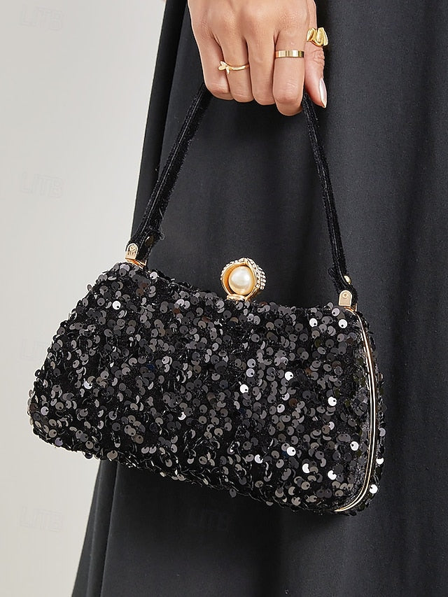 Black Pearl Clutch Sequin Accent Women's – with Evening