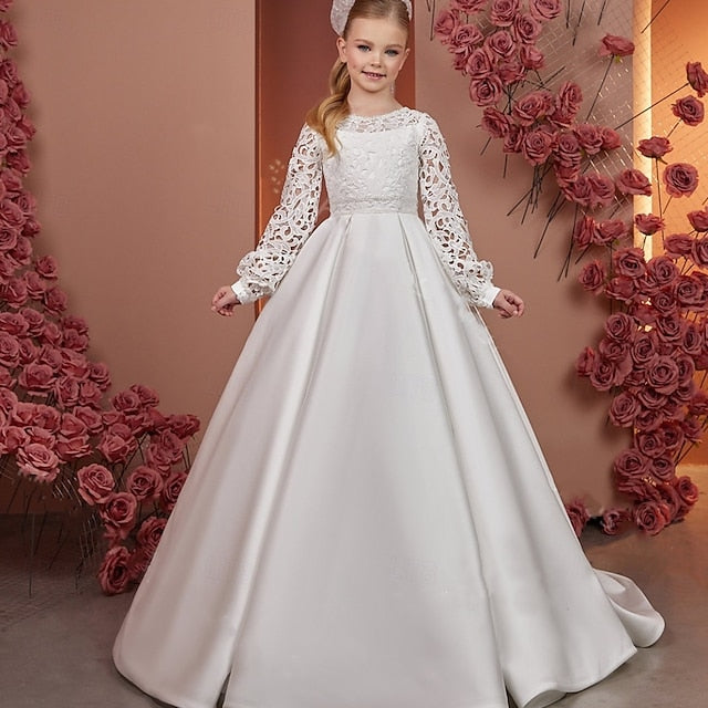 Dress Flower Girl Kids First Girls' Solid Communion