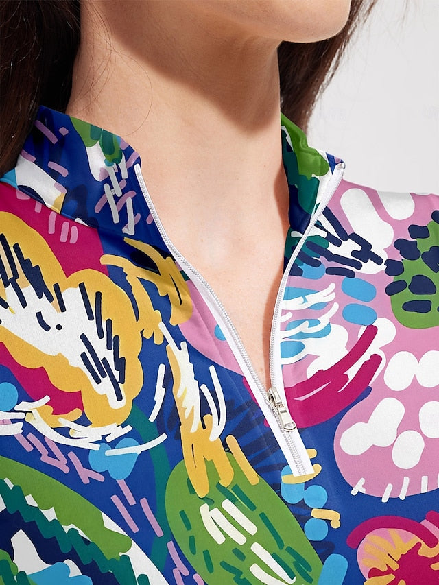 Women's Golf Polo Shirt Dark Blue Long Sleeve Top Ladies