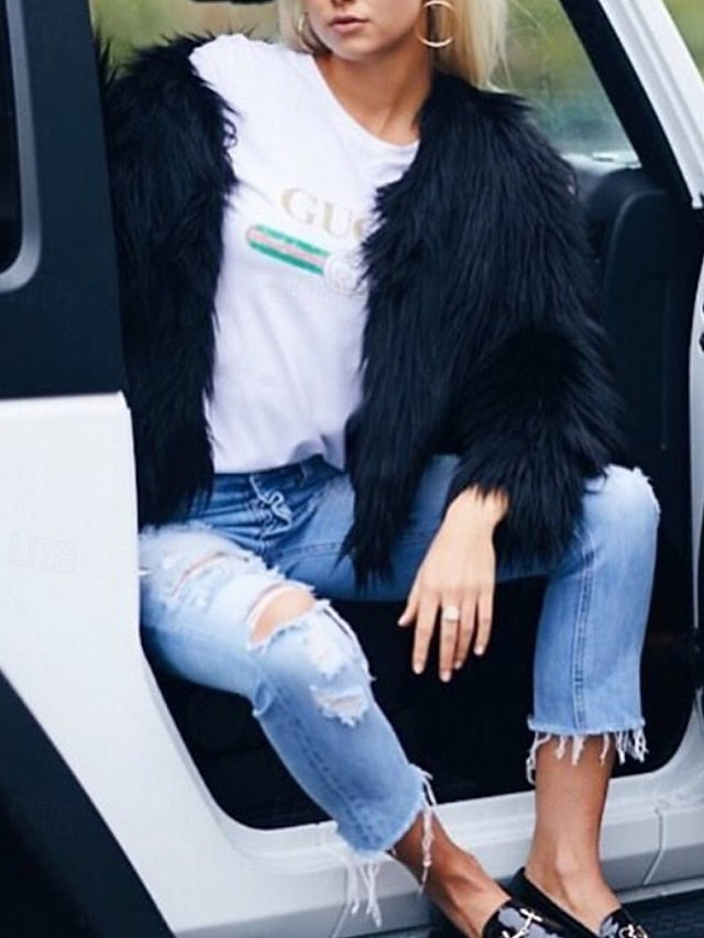 Women's Comfortable Furs Leathers Coat Faux Warm Fur