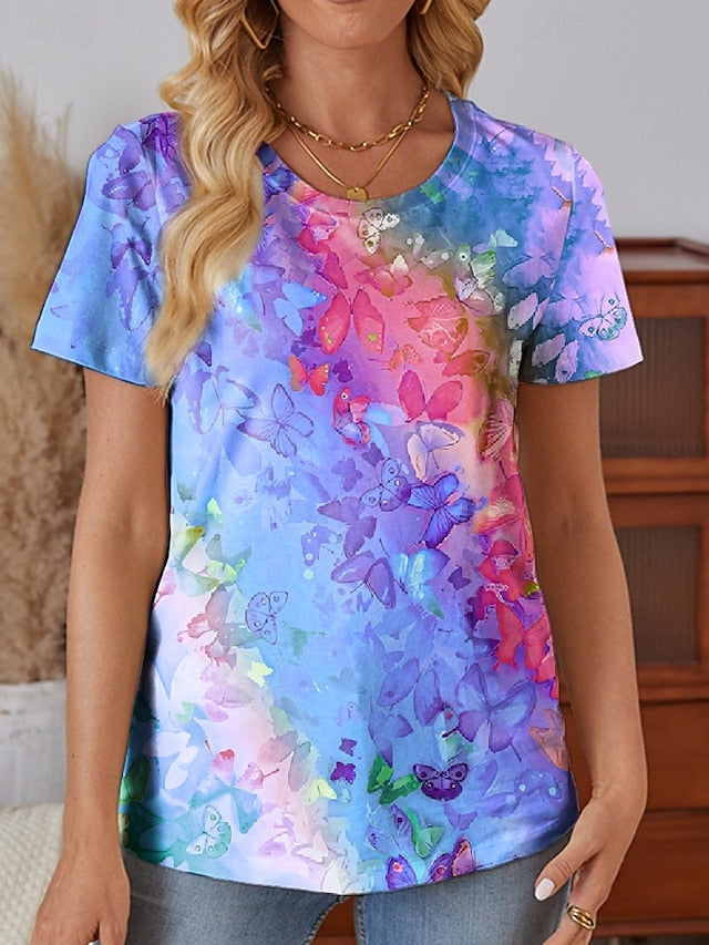 Women's T Shirt Print Gradient Casual Short Sleeve Round