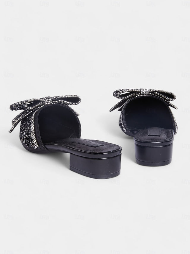 Parties Black Flat Rhinestone-Bow Mules for and Perfect –