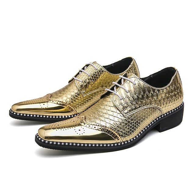Shiny Metallic Men's Shoes Oxford Faux Gold –