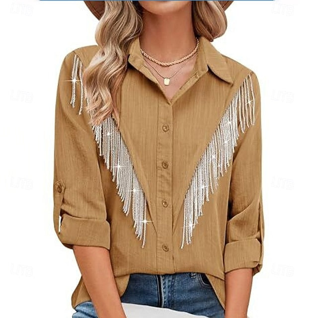 Women's Dress Shirt Button Up Shirt Blouse Glitter Buttons