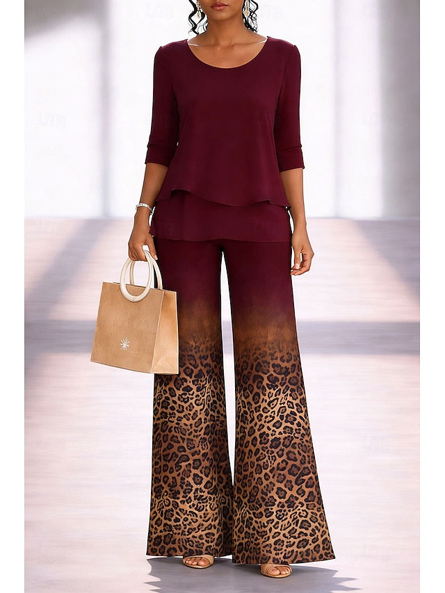 Women's Pants Sets Half Sleeve Butterfly Sleeve Round Neck