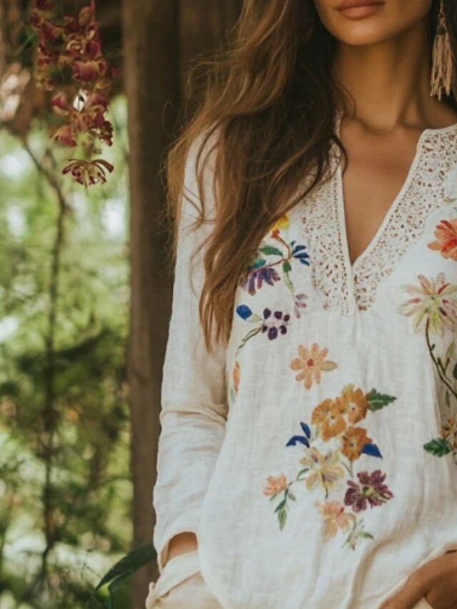 Women's Shirt Boho Shirt Blouse Print Floral Graphic