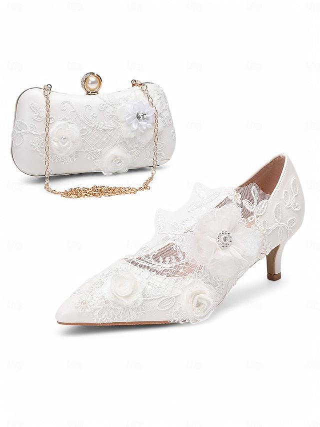White Lace Wedding with Shoes Floral Embellishments