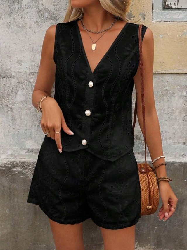 Women's Two Piece Sets Camis Shorts Sets Sleeveless V Neck