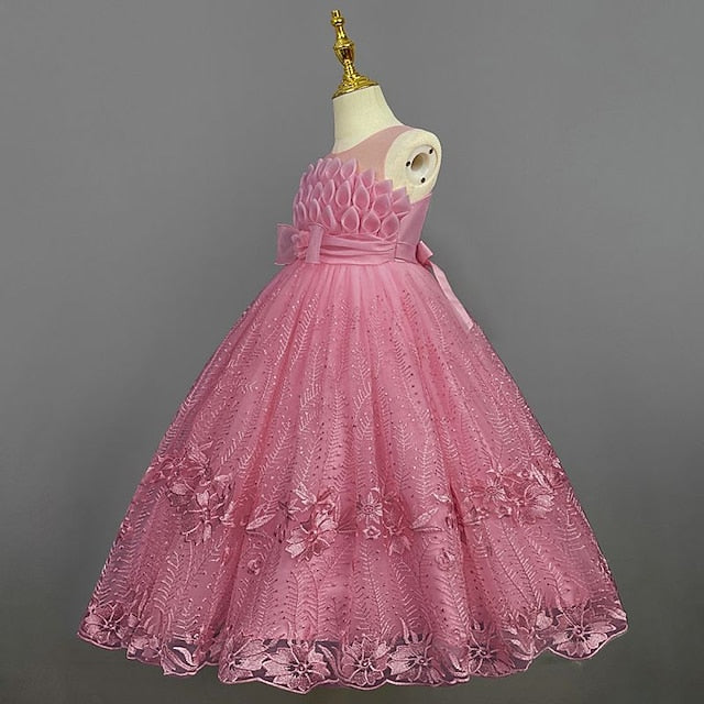 Girl Dress Girls' Flower Colored Solid Kids